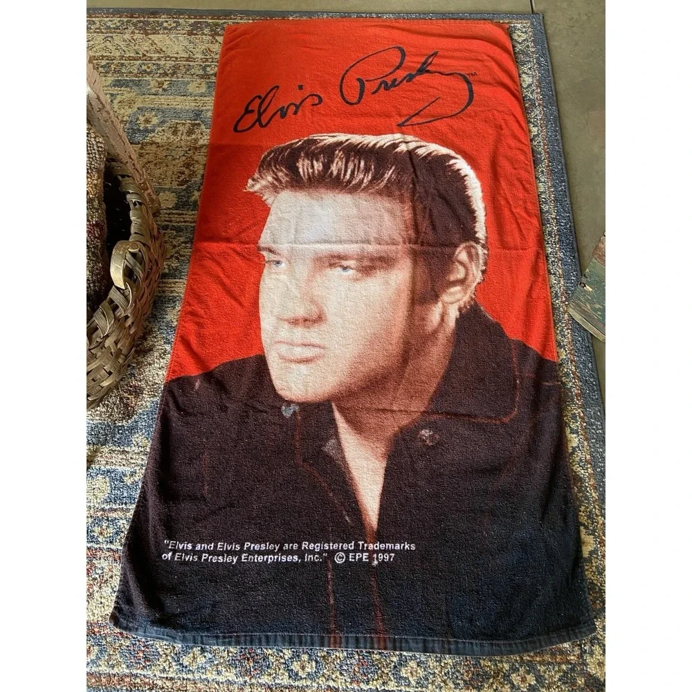 Vintage Elvis Presley Beach Towel Cotton Terry Cloth Signature 56